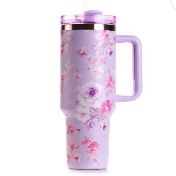 Hi Peach Lane Other - Hi Peach Lane Lavender Floral Insulated Travel Mug with Straw NWT